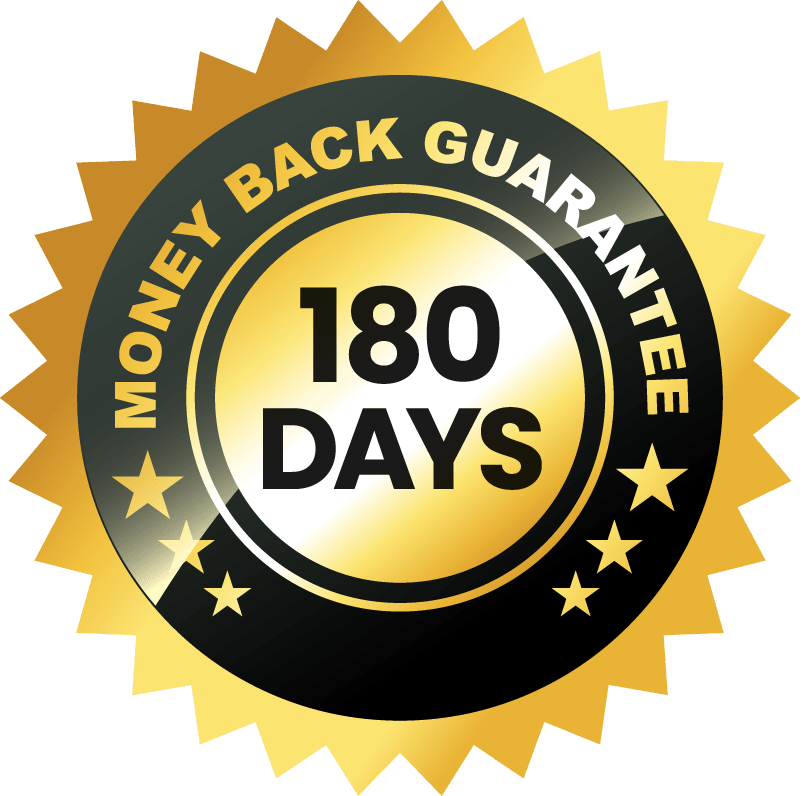 Mindoxa 180-day money-back guarantee seal